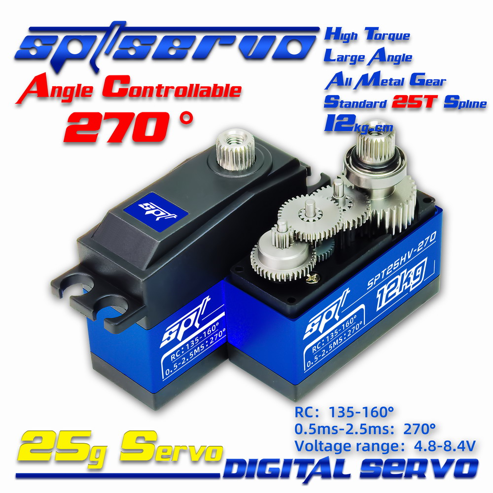 SPT25HV-270/12kg/25g medium support high low voltage high torque digital servo，upport control board 270 degrees