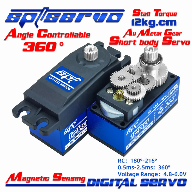 SPT4412MS-360/Magnetic Sensing/Angle controllable/360°/12kg/Large torque/Remote control car/Robot/Large angle/Short body Servo