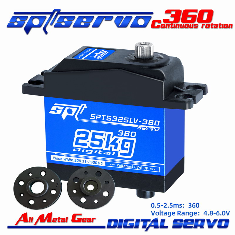 Biaxial/SPT5325LV-360/360 Continuous Rotation/SPT Servo/Large torque/Large angle/Metal gear/Digital servo.